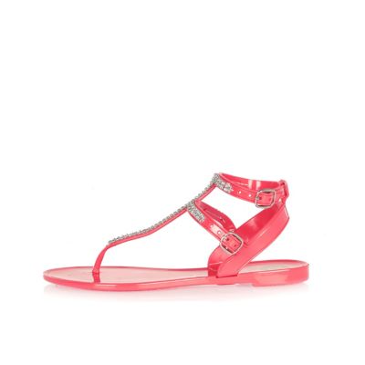 Girls pink diamant&#233; jelly sandals